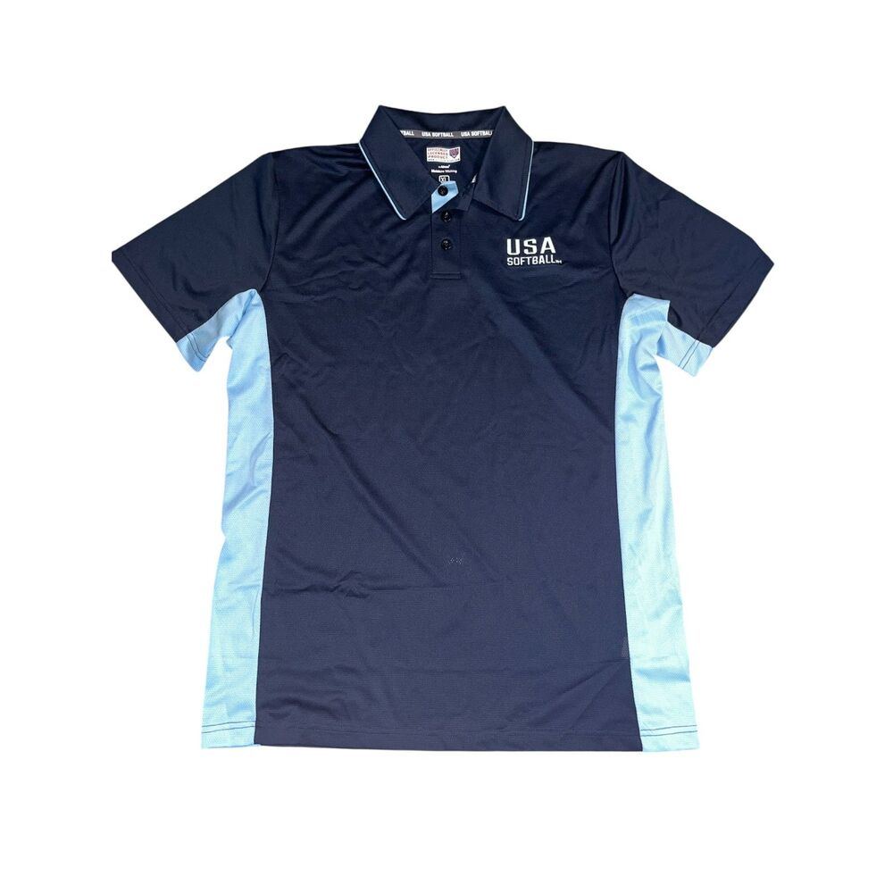 USA Softball Polo Shirt XL Black Blue Athletic Moisture Wicking Mens